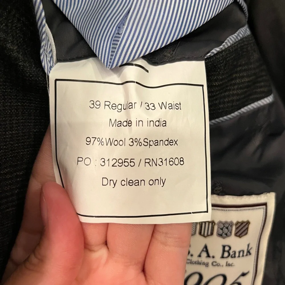 Jos A Bank 1905 Tailored Fit Wool Blend Plaid Blazer Sport Coat Grey 39R